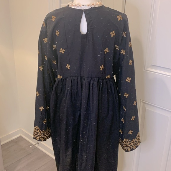Pakistani Sapphire cotton black with golden embroidery kurta w/kimono sleeves M - Picture 5 of 6